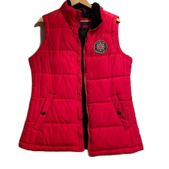 Madden Girl L Red Puffer Vest with Embroidered Patch - Picture 1 of 9